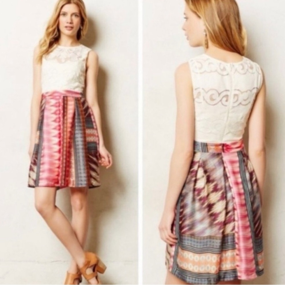 Anthropologie Weston cream and color lace dress